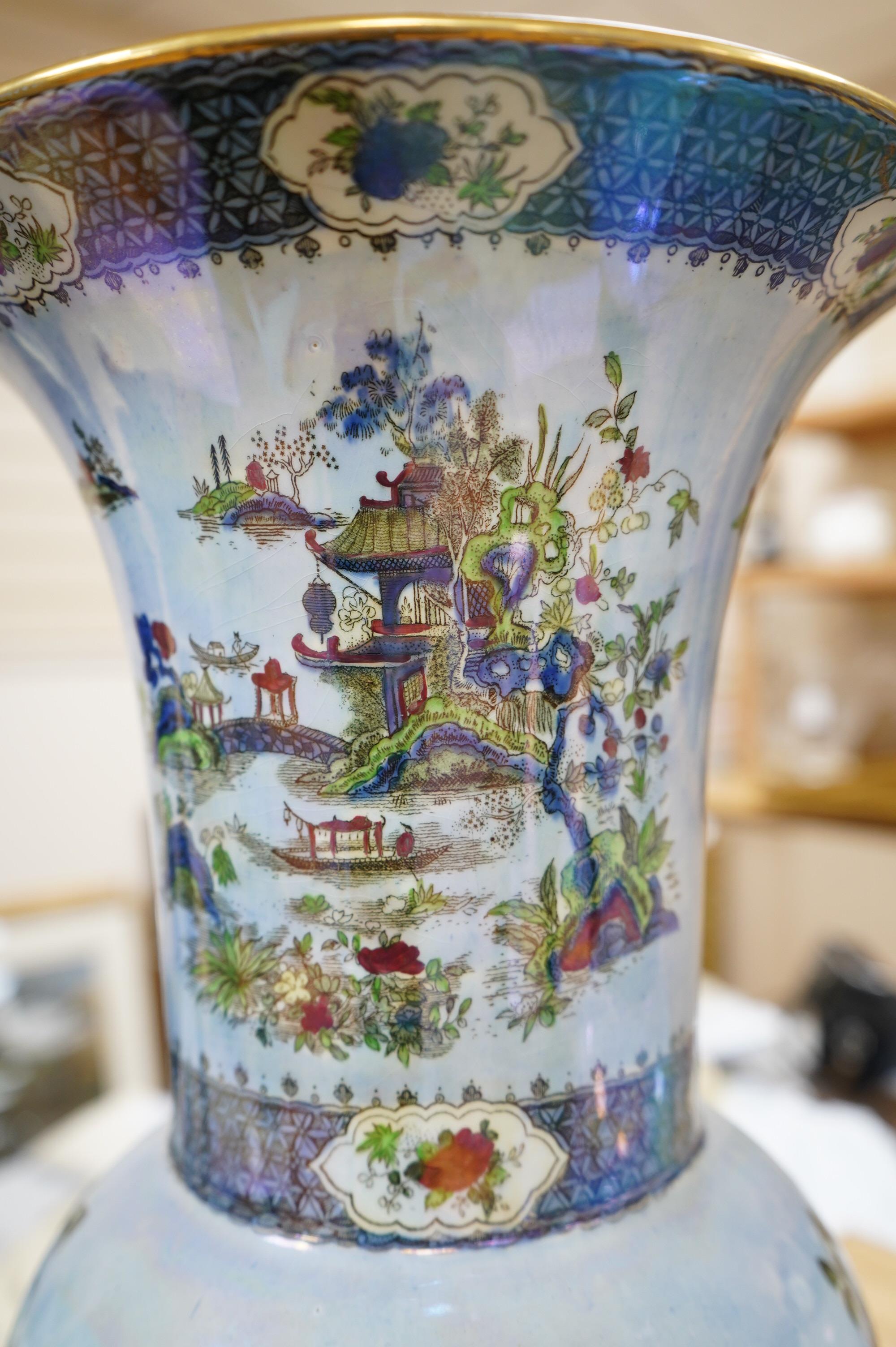 Two Wilton ware chinoiserie lustre vases by AC Harvey Jones, 45.5cm. Condition - good